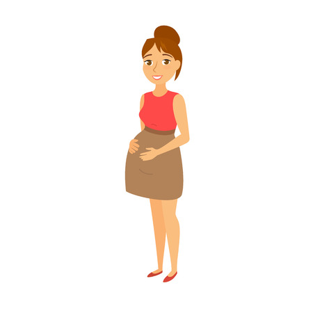 Pregnant women. Pregnant woman holding belly. Happy mom expecting baby in dress. Fashion look for pregnant women. Beautiful mother. Cute  pregnant woman waiting for a childのイラスト素材