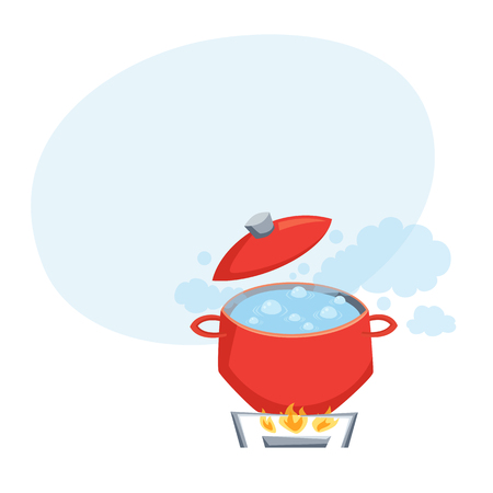 Boil water in pot on stove illustration.のイラスト素材