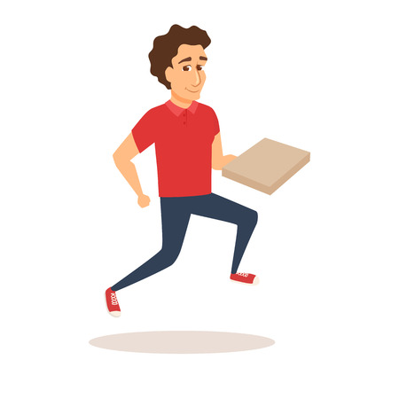 Courier runs and holds pizza box.のイラスト素材