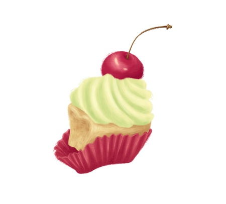 Bitten cupcake illustration isolated on whiteの写真素材