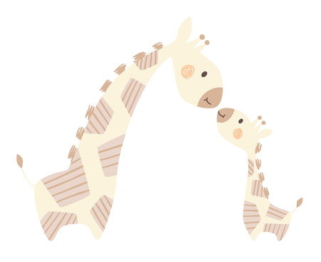 Giraffe mom and baby cute print. Sweet animal family. mother and child fashion child vector. Cool african safari illustration for nursery t-shirt, kids apparel, invitation, simple children designのイラスト素材