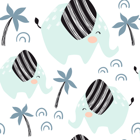 Elephant baby seamless pattern. Scandinavian cute print.の写真素材