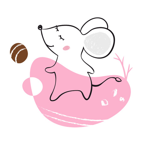 Dancing mouse baby print. Cute animal listens to music with simple abstract design. Cool illustration for nursery, t-shirt, kids apparel, child party and baby shower invitationのイラスト素材