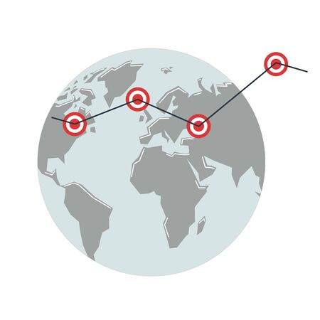 Globe with key points. Growth graph on the background of the map of the mainland.のイラスト素材