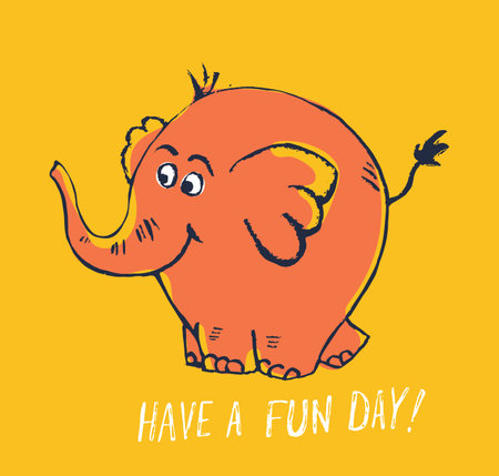 Elephant cool summer t-shirt print. African animal with slogan. Have a fun day beach funny child wear illustration. vacation. Nursery t-shirt, kids apparel, invitation child designのイラスト素材