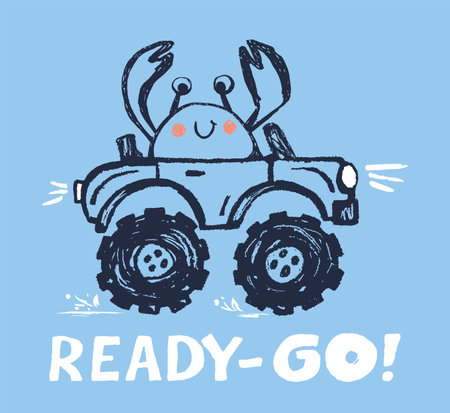 Crab monster, truck funny cool summer t-shirt print design. Racing car. Speed sport buggy big footのイラスト素材