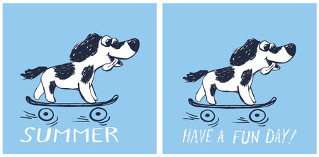 Dog on skateboard funny cool summer t-shirt print design. Poppy skater in skatepark. Slogan. Skate safari animal illustration. Sport kids typography fashion nursery poster. Happy adorable patternのイラスト素材