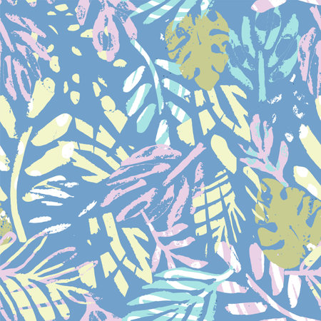 Tropical pant leaf seamless pattern. Summer hand drawn palm tree. Simple abstract organic shapes.の写真素材
