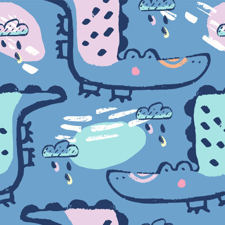 Summer crocodilet ropical seamless pattern. Hand drawn african safari. Beach vacation background designのイラスト素材