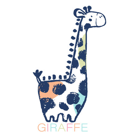 Summer giraffe tropical t-shirt print. Beach vacation kids design, savannah nursery poster. Animals exotic, baby apparel jungle safari vector. Hand drawn african with slogan. Roar. travel stickerのイラスト素材