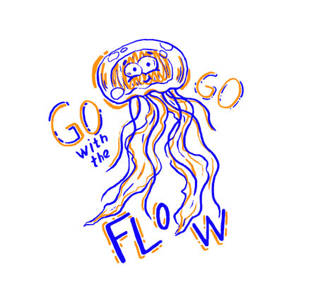 Cute jellyfish with Go With the Flow pun.