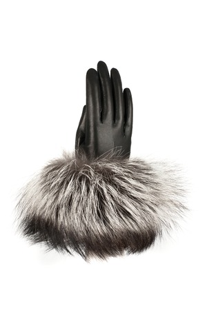 modern woman leather gloves isolated on whiteの写真素材