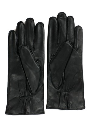modern woman leather gloves isolated on whiteの写真素材