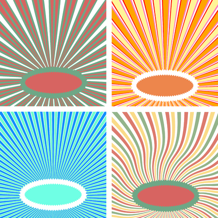 set, sun rays, pop art blanks, bright warm colors vector for comicsのイラスト素材