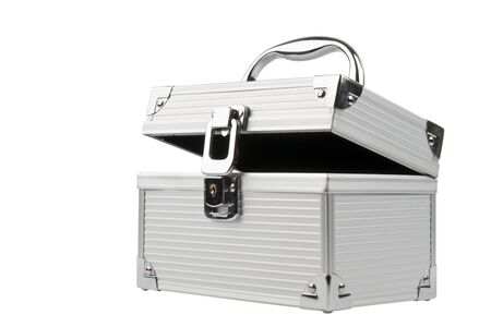 Silver aluminum box for storage of cosmeticsの写真素材