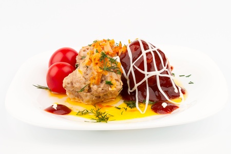 Meat balls with tomato sauce filledの写真素材