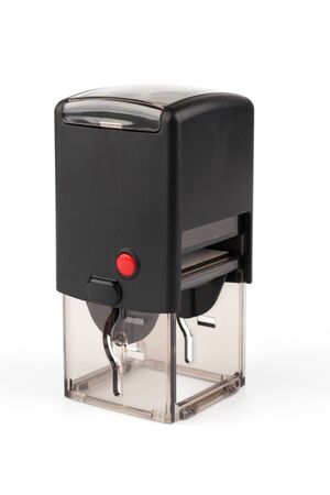 Automatic seal with red button on whiteの写真素材