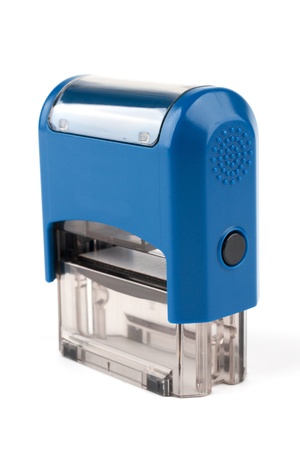 Blue Automatic seal on white backgroundの写真素材