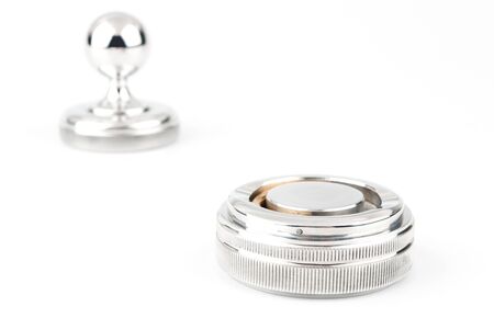 Ð¡hromed round hand stamp closeupの写真素材