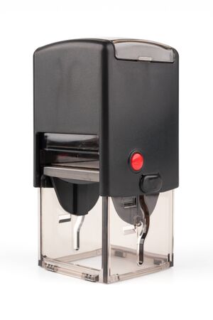 Automatic seal with red button on whiteの写真素材