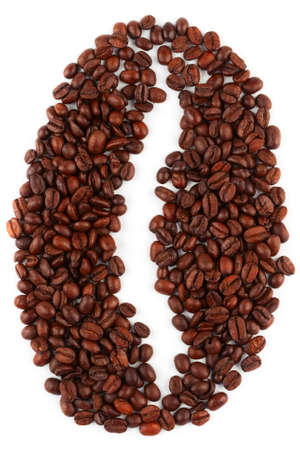Silhouette of coffee beans, laid out on a white backgroundの写真素材