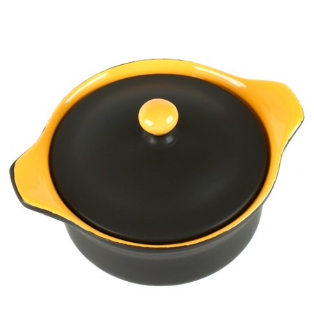 Ceramic pot for baking on a white backgroundの写真素材