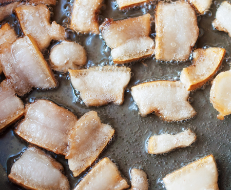 Fat fried in a pan  Best Ukrainian snack - greaves の写真素材