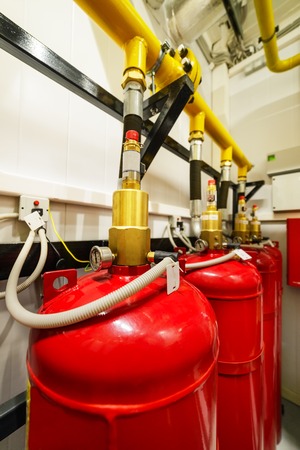 Cylinders and pipe fittings of industrial extinguishing system.の写真素材