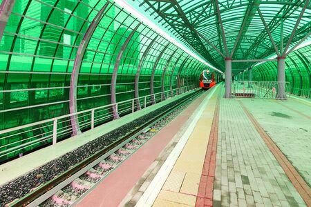 MOSCOW, RUSSIA - SEPTEMBER 11, 2016: Moscow Central Circle Line (Moscow Ring Railway) the interior of the station Delovoj centr is in a poisonous greenのeditorial素材