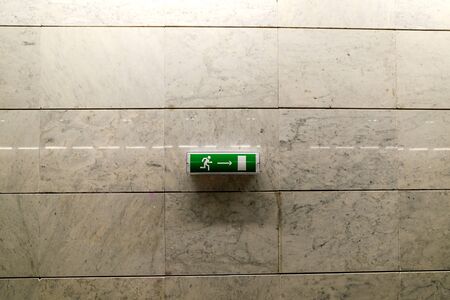 MOSCOW, RUSSIA - SEPTEMBER 11, 2016: Moscow Central Circle Line (Moscow Ring Railway). Emergency exit sign at the railway station.のeditorial素材