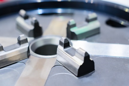 Small lathe chuck for lightweight components. Shallow depth of field.の写真素材