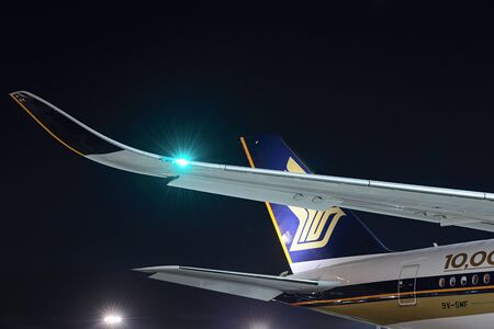 Moscow region, Domodedovo, Russia - December 15, 2016: First visit passenger aircraft Airbus A350-900 9V-SMF Singapore Airlines to Domodedovo international airport.のeditorial素材