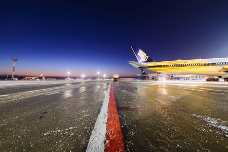 Moscow region, Domodedovo, Russia - December 15, 2016: First visit passenger aircraft Airbus A350-900 9V-SMF Singapore Airlines to Domodedovo international airport.のeditorial素材