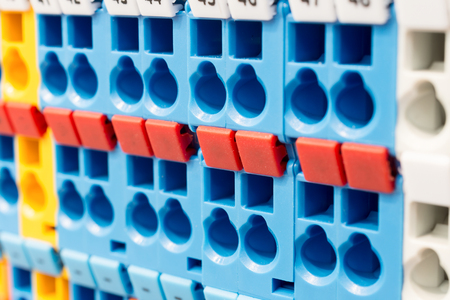 Close up wiring connectors, terminal blocks.