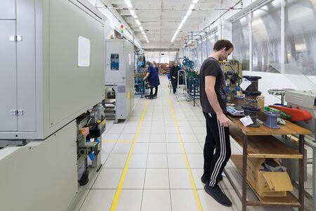 SOFRINO, RUSSIA - APRIL , 2017: Modern shop for the production of cable braiding. The company is a...