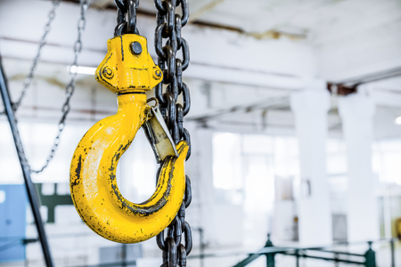 Yellow steel load-lifting hook.の写真素材