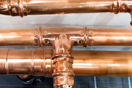 Brilliant new copper pipes.の写真素材