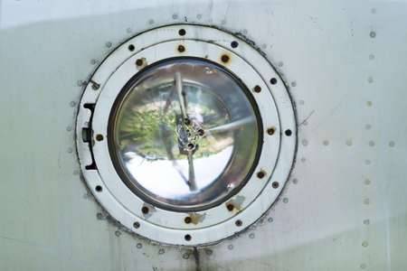 Airplane headlight close-up.