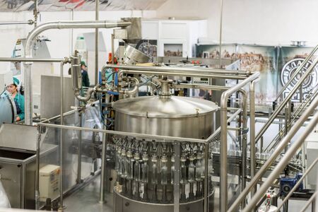 Brest Distillery. The shop for bottling vodka, automatic filling machines.のeditorial素材