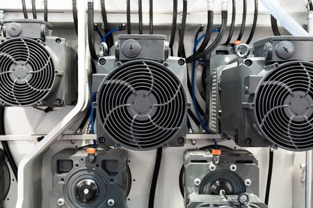 A group of powerful electric motors. Electric drive of industrial equipment.の写真素材