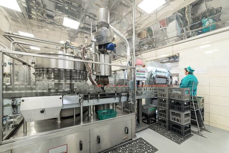 Brest, Belarus - July 05, 2017: Brest Distillery The bottling line of vodka