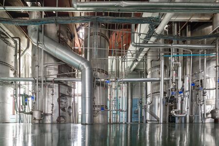 Silvery rectification columns with many pipes.の写真素材