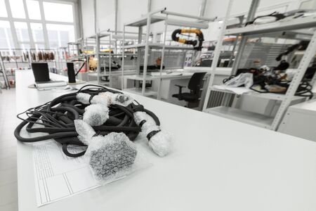 Electric cable in black textile braid.の写真素材