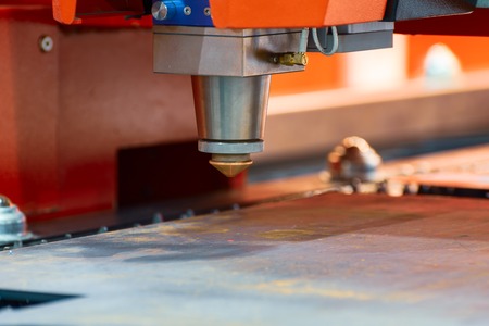 Plasma cutting machine cuts steel sheet.の写真素材