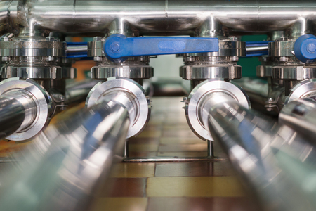 Two stainless steel pipelines.の写真素材