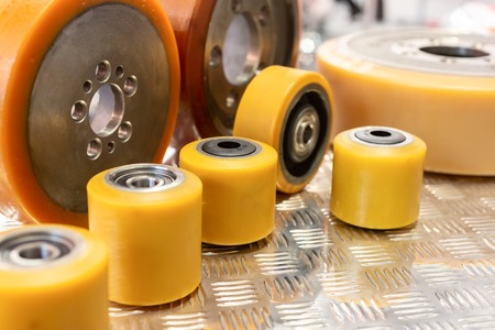 Several conveyor rollers. Spare parts for goods conveyor belts.の写真素材