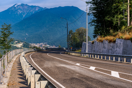 Road to the mountains. Sunny morning.の写真素材