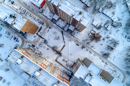 View of the city from the air. Winter cityscapeの写真素材