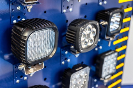 Many LED car headlights.の写真素材