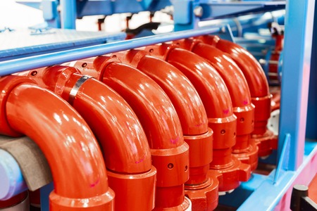 Drilling equipment. Manifold unit, a lot of powerful pipelines and valves